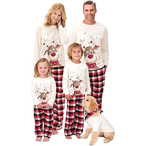 JIERLAY Family Matching Christmas Pajamas Set for Family Women Men Kids Baby Christmas Pjs Red Plaid Reindeer Loungewear -Kid Cover