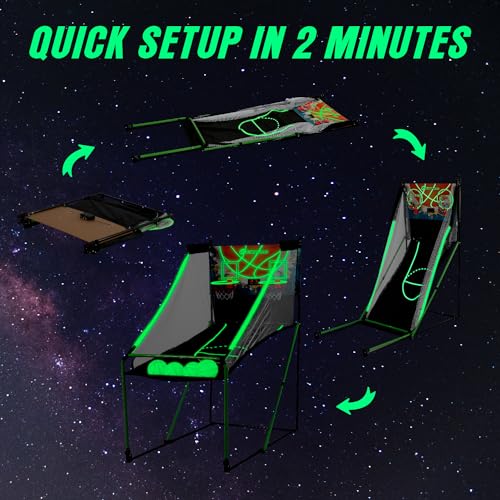 Basketball Arcade Game Glow in The Dark, Basketball Gifts for Boys Girls, Child & Grandchild, Age 3 4 5 6 7 8 9 10 Years Old Birthday Christmas Party | Luminous Light Up Easy Fold Basketbll Hoop - Thumbnail 3