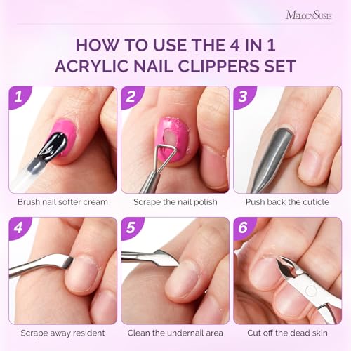 Image of MelodySusie 4 in 1 Stainless Steel Acrylic Nail Tool Kit, Purple