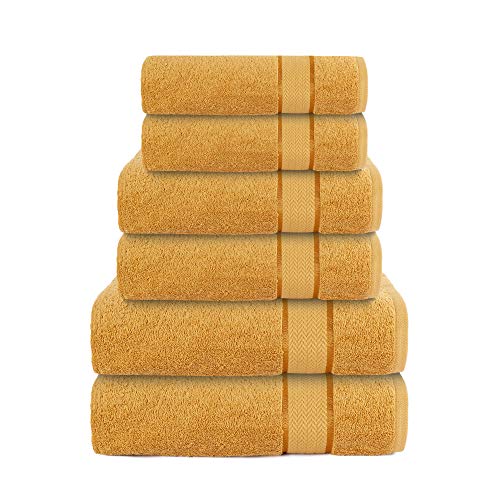 Bath Towels Set-100% Cotton-2 Bath Towels, 2 Hand Towels & 2 Washcloths-Large, Quick Dry, Absorbent, Plush, Soft-Home, Gym, Spa, Hotel, Pool, Shower Towels -6 Piece Luxury Bathroom Towels-Gold Golden