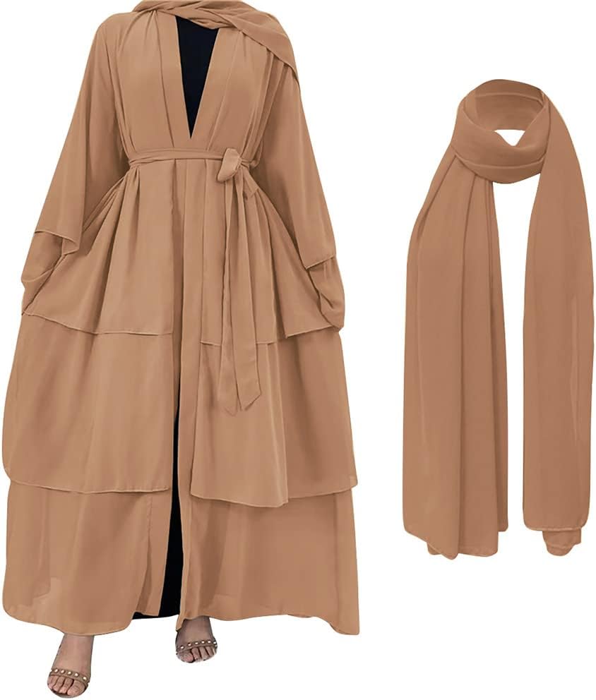 Muslim Abaya Dress for Women - Long Sleeve Islamic Dubai Abaya Cardigan Robe - Middle East Prayer Dress with Hijab