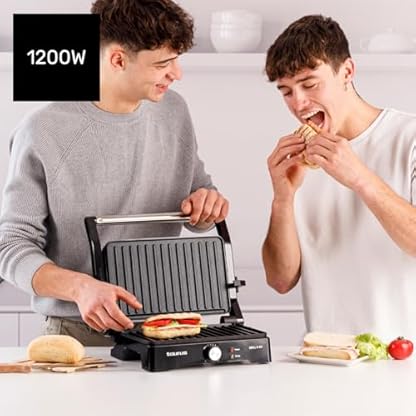 Taurus - Elektrischer Kontaktgrill Grill&Co GR1500X | 1500W | Antihaftplatten 27,5 x 17,3 cm | 180° Schwenkdeckel | Einstellbarer Thermostat | Rutschfeste Basis | Abnehmbare Fettauffangschale – Bild 3