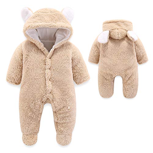 YAMEN Newborn Baby Boy Girl Sleepers Infant Snowsuit Bodysuit Footie Fleece Romper Toddler Winter Outfits 0-3 Months Brown