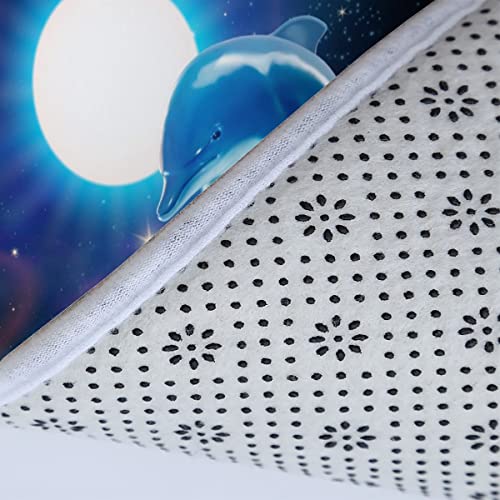 RLYXGS Universum Badezimmermatten und Teppiche 3-Teiligs Set Delfin Flanell Memory Foam rutschfeste Matten und Badteppich,Ozean Toilettendeckelabdeckung,Badvorleger Badgarnitur WC Vorleger – Bild 5