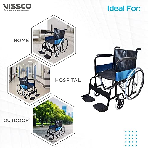Image of Vissco Rodeo Plus Wheelchair with Spoke Wheels, Foldable, Fixed Handle and Swingable Footrest, for Elderly and Patients, Weight Capacity 110kg, Durable and Travel-Friendly (Black)