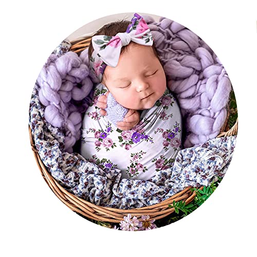 Image of Receiving Blankets for Baby Girls Swaddle Blanket with Headband Set for 0-3 Month Cotton Knitted Newborn Swaddle Wrap Perfect Shower Gift (Animal)