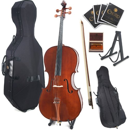 Cecilio CCO-300 Solid Wood Cello with Hard & Soft Case, Stand, Bow, Rosin, Bridge and Extra Set of Strings, Size 1/4