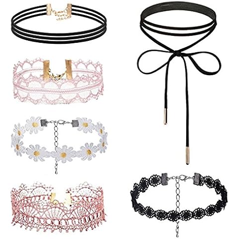 Tpocean 6PCS White Daisy Vintage Lace Choker Necklace Set Gothic Tattoo Elastic Choker Necklace for Girls Party Cover