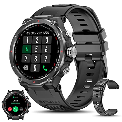 HASAKEI Montre Connectée Homme avec Appel Bluetooth, Montre Sport Qualité Militaire Étanche IP67, Smartwatch de Fréquence Cardiaque/SpO2/Tension Artérielle/Sommeil/Calories/Podomètre pour Android iOS Cover