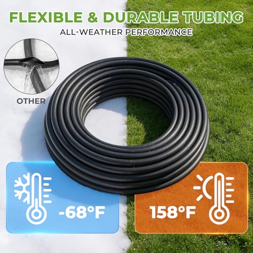 Image of HIRALIY 50FT Drip Irrigation System Kit, Quick-Connect Garden Watering System with 10FT Main Hose and 40FT 1 /4 inch Tubing, Adjustable Drippers for Patio Pots, Container Gardens & Small Raised Beds