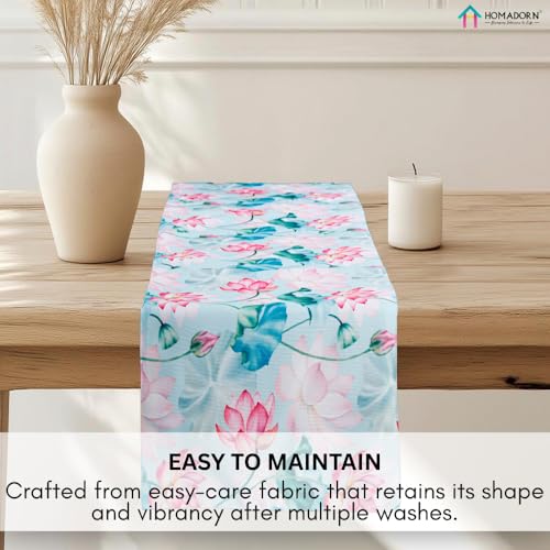 Image of HOMADORN Premium Digital Printed Table Runner - Double Layered Durable Fabric, Elegant Dining & Coffee Table Decoration, Fade-Resistant Prints, Easy Care (13X60 Inches ( 4 Seater), Lotus Lagoon)