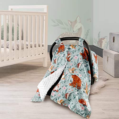 Image of TANOFAR Car Seat Cover Baby, Carseat Covers Baby Boy Girl, Peekaboo Opening Infant Car Seat Cover for Winter, Warm & Cozy, Woodland Animals