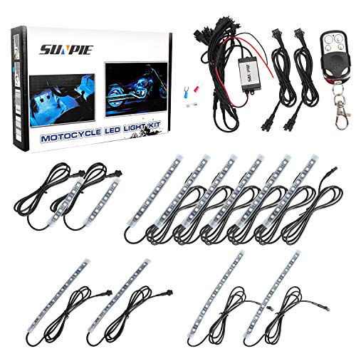 SUNPIE 12Pcs Motorcycle Light Kit Strips Multi-Color Accent Glow Neon Ground Effect Atmosphere Lights Lamp with Wireless Remote Controller for Motorcycles