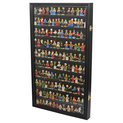 DisplayGifts Bulilding Block Toy Minifigures Miniatures Frame Glass Door Display Case Wall Mountable Cabinet Stand Door Black Cover