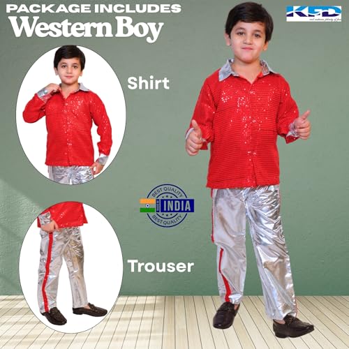 Image of Kaku Fancy Dresses Western Disco Outfit for Kids Sequin Shirt with Shining Pants for Annual Day Programme