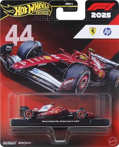 Image of Hot Wheels 1:64 Scale Premium Race Team Ferrari - Driver 1 Die-Cast Formula 1 Collectible Toy Race Car with Real Riders Tires & Metal /Metal Body & Chassis