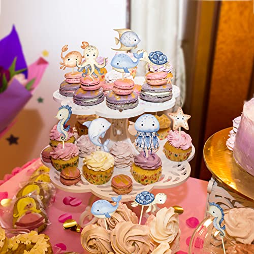 27 Pieces Ocean Animal Blue Cupcake Topper Cake Picks Under The Sea Birthday Decoration For Boys Baby Shower Birthday Party Favors, Mermaid Theme Gender Reveal Party Cake Table (Blue) #TOP5