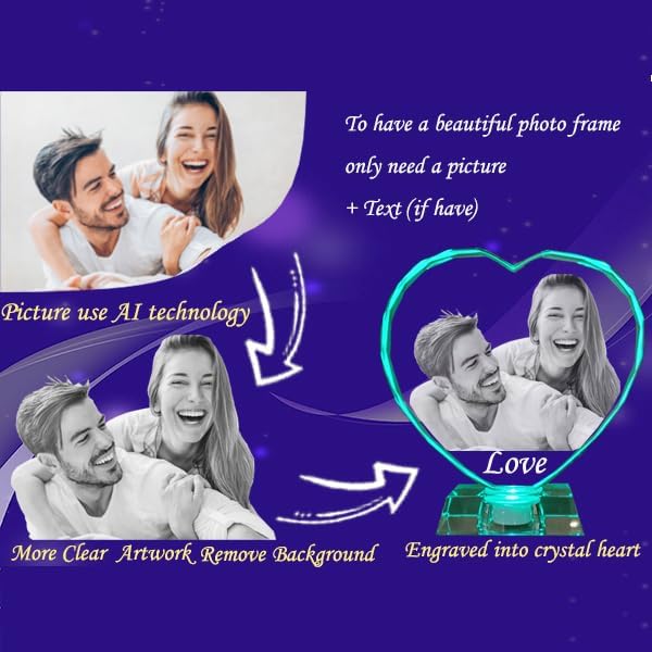 Miniatura 7 de Foto de cristal 3D con luz grabada con láser 3D, regalos personalizados para mujeres, ella, él, mamá, pareja, novia, regalos de aniversario,