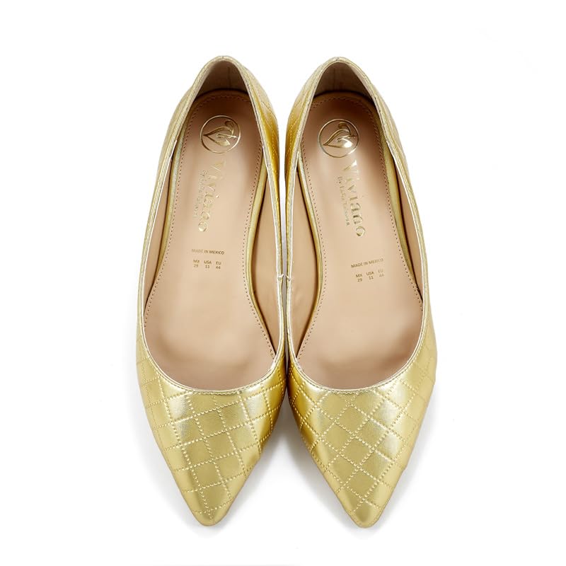 Viviano By Lidia Talavera | Ali | Gold Pointed-Toe Flat | High Heels for Crossdressers, Transgender Women, Drag Queens & Men Who Love High Heels | Heels in Men's Shoe Sizes Up to Size 174