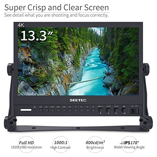 Image of P133-9HSD 13.3 Inch Pro SDI Broadcast Monitor Professional LCD Director Studio Production Monitoring IPS Screen Full HD 1920x1080 Aluminum Design with 3G-SDI 4K HDMI AV YPbPr