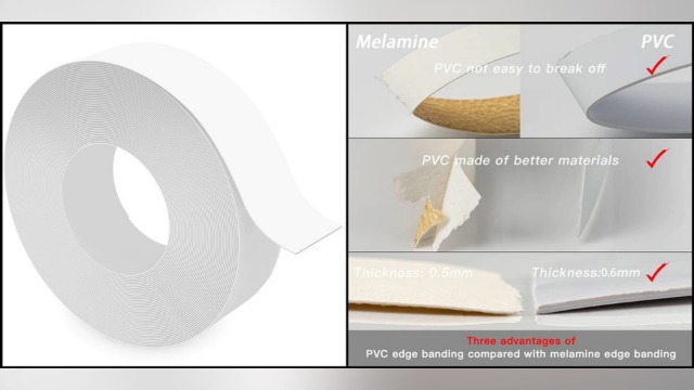 Image of PVC Edge Banding, 1 /2 inch x 50ft roll of Veneer White Edge Banding Pre-glued Flexible Edging, Tape Banding on with Hot Melt Adhesive Easy Application for Cabinet Repair Furniture