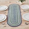 VHC Brands Jolie Farmhouse 12×36 Table Runner Blue Textured Jute Striped Oval Kitchen Table Decor