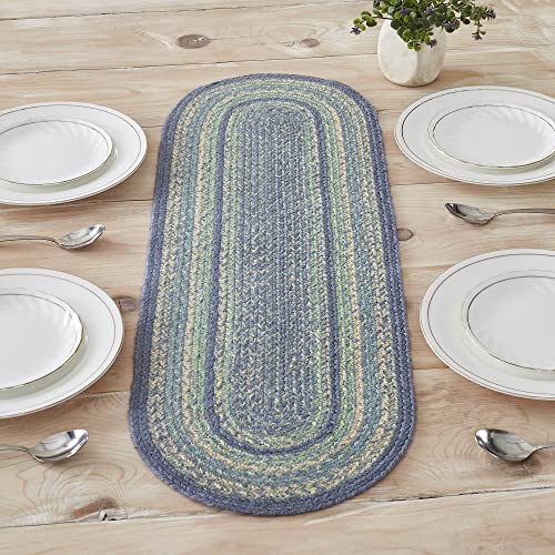VHC-Brands-Jolie-Farmhouse-12x36-Table-Runner-Blue-Textured-Jute-Striped-Oval-Kitchen-Table-Decor VHC Brands Jolie Farmhouse 12×36 Table Runner Blue Textured Jute Striped Oval Kitchen Table Decor