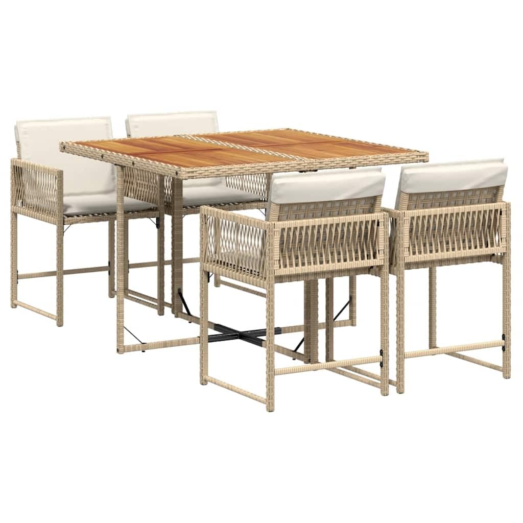 vidaXL Set Comedor de jardín 5 pzas con Cojines ratán sintético Beige