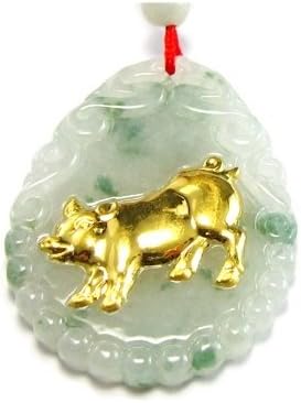 Natural Jade Agate 24k Gold Zodiac Pig Necklace