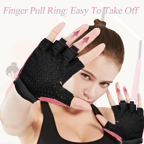 Weight Lifting Gloves Gym Gloves Women Non-Slip Weight Lifting Gloves Women, Breathable Ladies Gym Gloves Adjustable Weight Training Gloves for Fitness, Exercise, Training, Hanging, Yoga (Pink) - Image 6