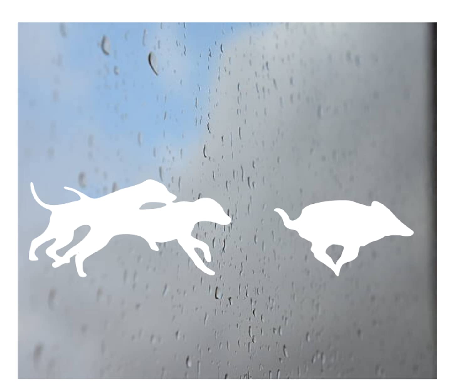 LWL Design Custom Decal for Dogs Running Hog Hunting Vinyl Die Cut Decal Bumper Sticker/Auto Graphics Car Side Decals Stickers/Windows/Cars/Trucks/Laptops/Etc. / White / 717