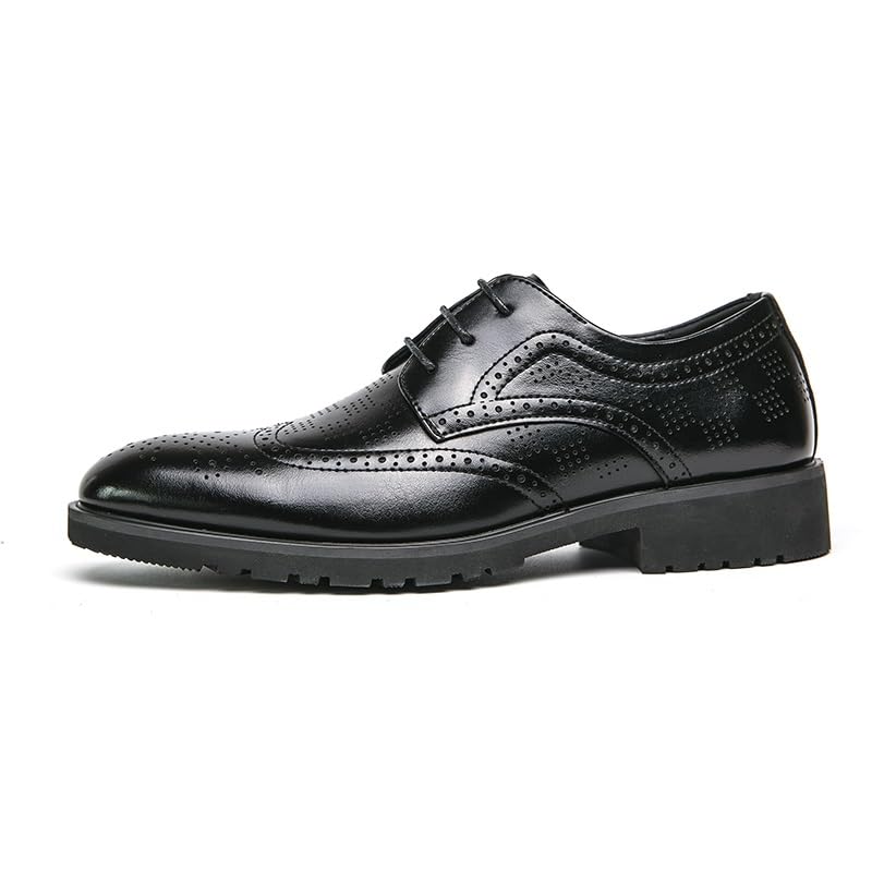 Dress Oxford Shoes for Men Lace Up Round Toe Brogue Embossed Wing tip Derby Shoes Slip Resistant Low Top Block Heel Anti-Slip Classic2