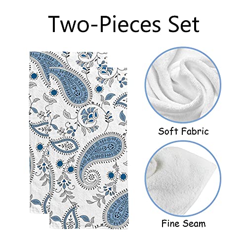 Blue Ethnic Paisley Pattern Hand Towels Set For Bathroom Kitchen Towels Microfiber Bath Towel Absorbent Dish Fingertip Towel For Guest Gym Spa And Bar 30 X 15 Inch #TOP2