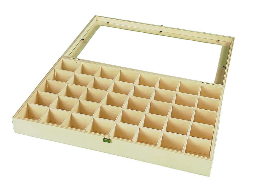 GRECA Caja para Colecciones. En Madera de chopo. Interior con departamentos para Colecciones. En Crudo. Medidas: 45 * 28 * 6 cms.