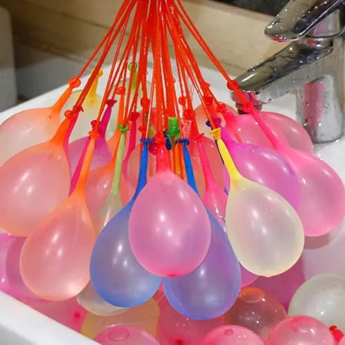 Image of Multicolor Water Balloons Holi For Kids Boys And Girls, Latex With Refill Hose, Three Bunches Balloons Games Swimming Pool Outdoor Fun Magic Water Balloons - 111 Pieces Balloons