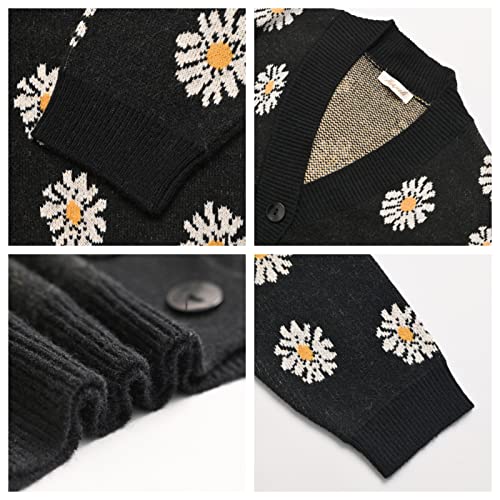 Image of Women's Long Sleeve Cardigan Sweater,Cute Y2K Top Knit Colorful Patterned V Neck Button Outwear S~XL