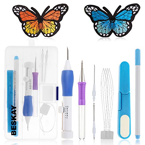 Punch Embroidery Needles,BESKAY Magic Embroidery Stitching Punch Pen Set Craft Tool for Embroidery Threaders DIY Sewing