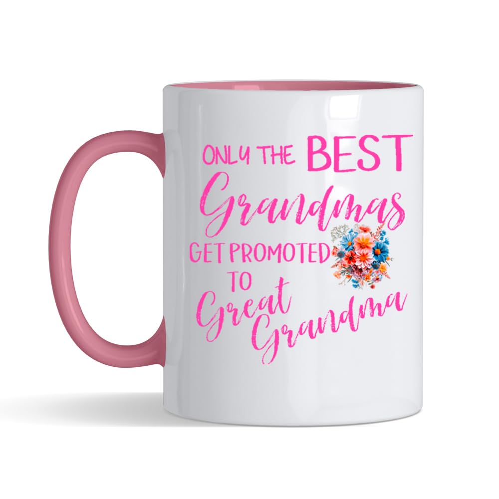 Getagift Only The Best Grandmas Get Promoted to Great Grandma Coffee Mug Baby Announcement Pregnancy Reveal Gift Ideas Mug Inside Colour and Colour Handle (Pink)