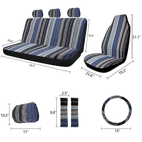 Copap Blue Stripe Car Seat Covers Multi-Color Baja Saddle Blanket Weave Bucket Seat Cover Fit For Sedan Cars & Vans With 15" Steering Wheel Cover #TOP3