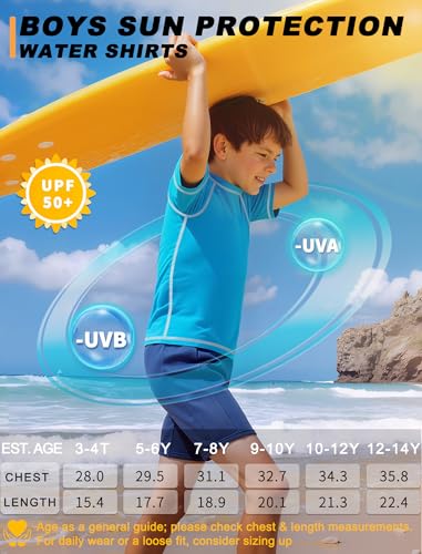 Image of Boys Rash Guard Short Sleeve UPF50+ Sun Protection Water Beach Swim Shirt