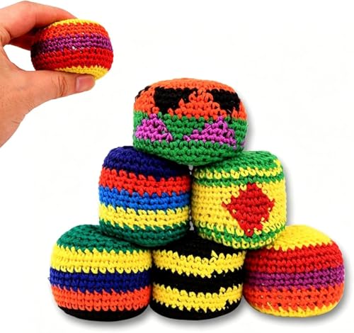 6/12/24PCS Knitted Footbags Set, Kick Sack Knitted Footbags, 2026 Upgraded Crochet Kick Bags for Adults & Ks, Colorful Juggling Footbag for Beginners Outdoor Playset (6PCS)