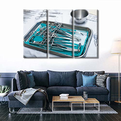 Image of Medical Instrument Canvas Wall Art 3 Piece Clinical Laboratory Wall Art Medical Art Prints Wall Decor Living Room Giclee Wooden Framed Gallery-Wrapped Ready to Hang, 60 inch Wx40 H