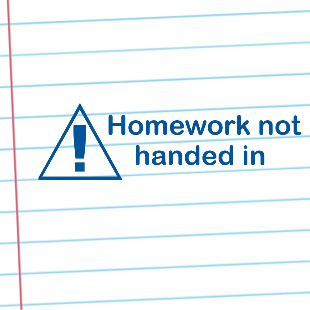 Classroom Capers Blue Homework Not Handed In Teacher Stamp. Self-Inking, 12X33mm Image, Stamper For Teacher Marking And Feedback. Ink.
