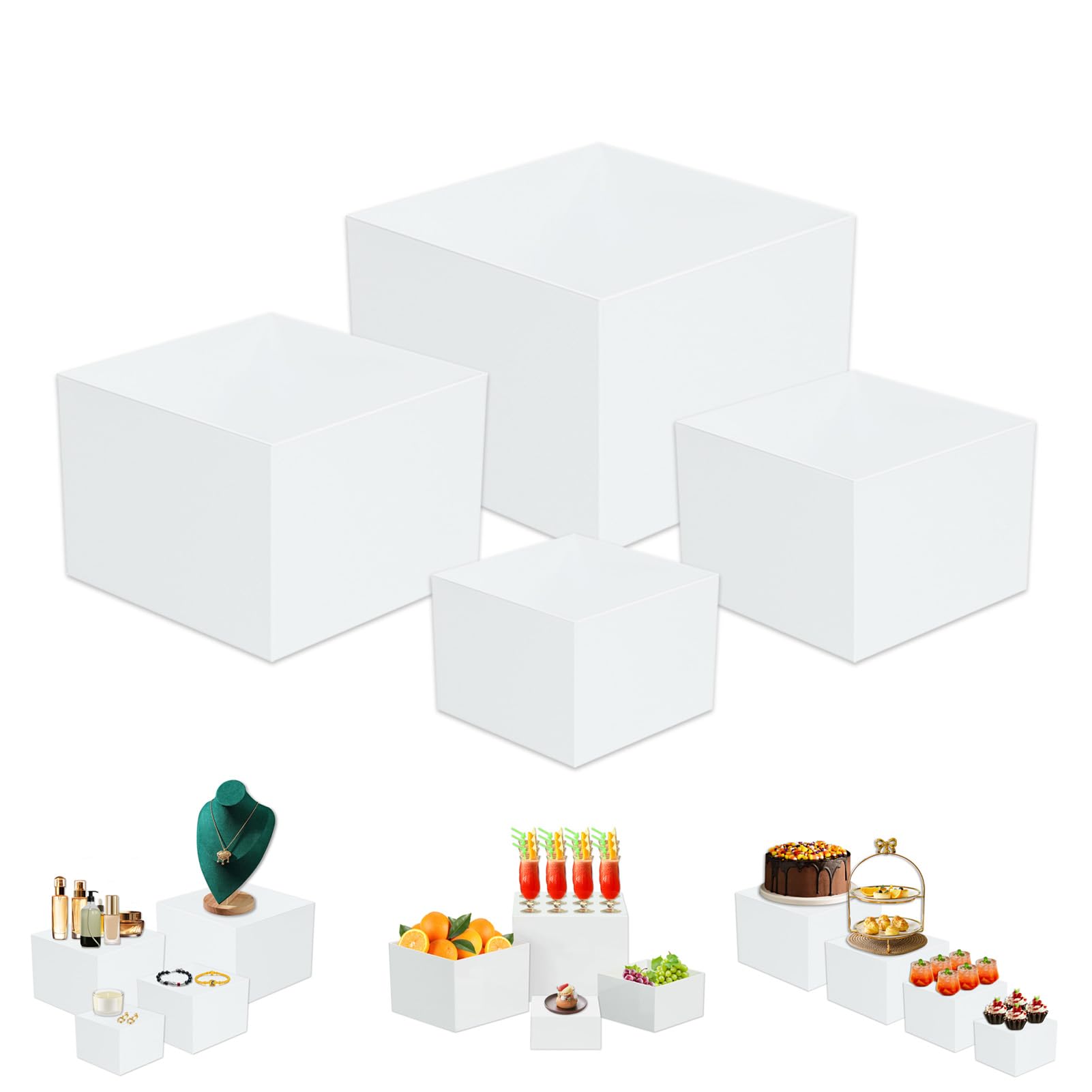 BigKing Set di 4 Alzatine per Allestimenti Eleganti, Alzata per Torta in Acrilico Bianco, Impilabile per Stand Wedding Espositori Decorazioni, Supporti Buffet per Dessert, Oggetti da Collezione