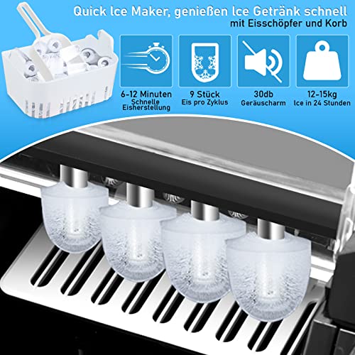 Tubiaz Eiswürfelmaschine, 3 Eiswürfel Größen, 12 kg/24 h, 9 Eiswürfel in 6 Minuten, 2.2 Liter Wassertank, LCD Display… – Bild 4