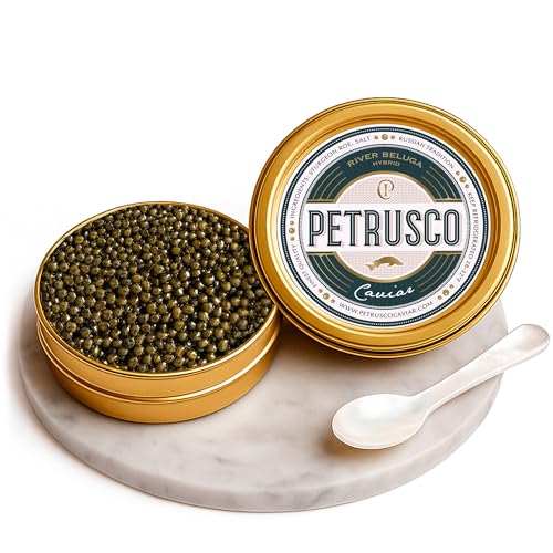 PETRUSCO River Beluga Hybrid - Premium Black Caviar - Fresh Gourmet Sturgeon Fish Roe in a Sealed Metal Tin 30g (1oz) - Rich, Buttery Flavor, Sustainably Sourced and Perfect for Fine Dining