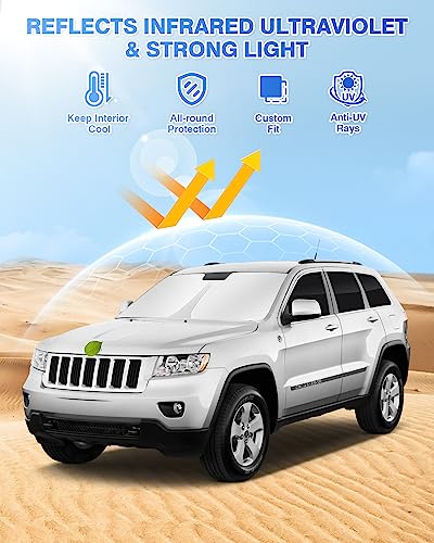 Image of Canvcle Window Shades for 2011-2021 Jeep Grand Cherokee Accessories Windshield Sun Shade Side Rear Window Covers Sunshade Sun Visor Shield Privacy Protection for Camping Keep Vehicle Cool Black 8PCS