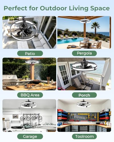 Ausic 20" Outdoor Ceiling Fan with Light, IP65 Waterproof Outdoor Gazebo Fan for Patios, Plug in Caged Hanging Fan with Remote Control Smart App 3CCT 6-Speeds for Garage, Porch, Deck, Pergola - image 8