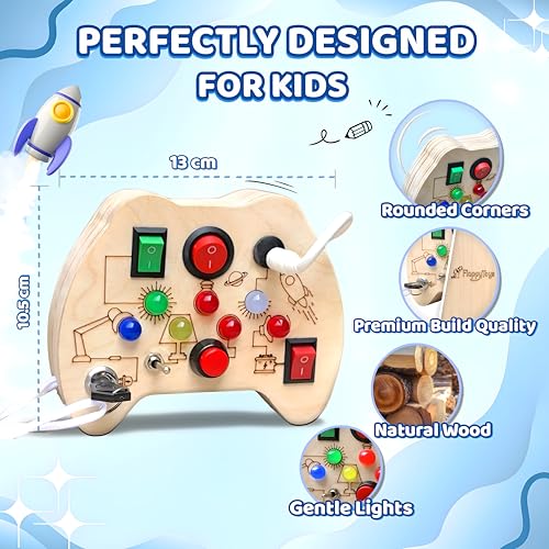 Image of Curio Switch Busy Board for Toddlers 1-3 | Montessori Busy Board with 7 Switches & LEDs | Toys for 1 + Year Boys & Girls | Brain Development Educational Learning Toy
