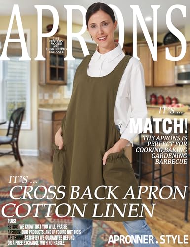 Image of Cozy Adjustable Cross Back Aprons for Women with Pockets Cotton Linen Cooking Kitchen Baking